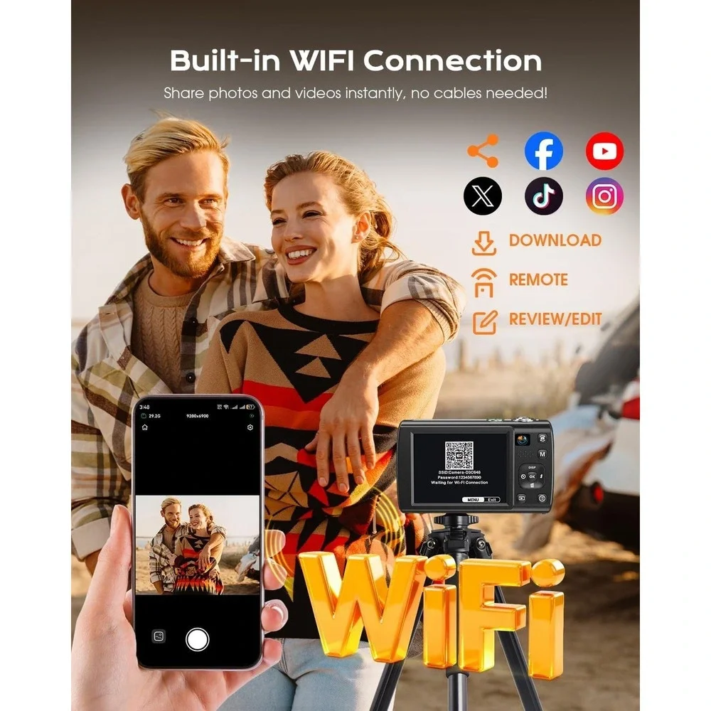 8K Digital Camera 88MP WiFi Vlogging Camera Dual Lens 16X Zoom Compact Travel